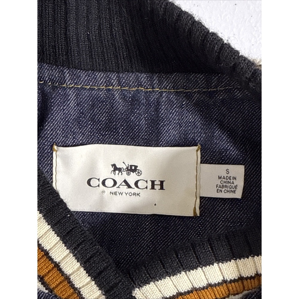 Coach Denim Varsity Jacket Womens Small Dark Wash‎ Blue Embroidered Cutesy Girly - Picture 9 of 14